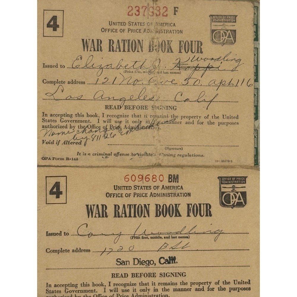 WWII War Ration Book Four Lot - 1940s Collectible Rationing Stamps